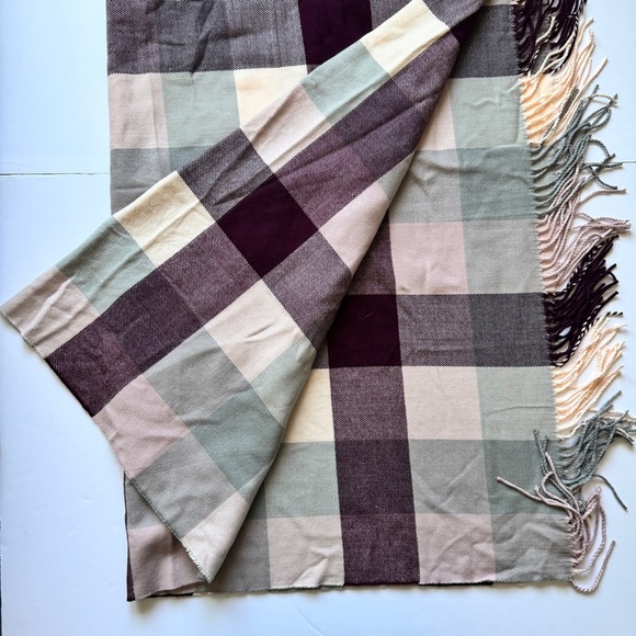 NWT Love and Lore Scarf Plaid Check Fringe Trim Purple Pink Super Soft OS - Picture 8 of 9